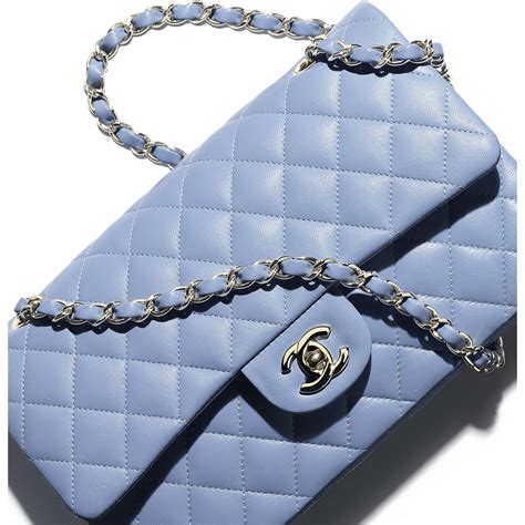 blue chanel bag gold chain